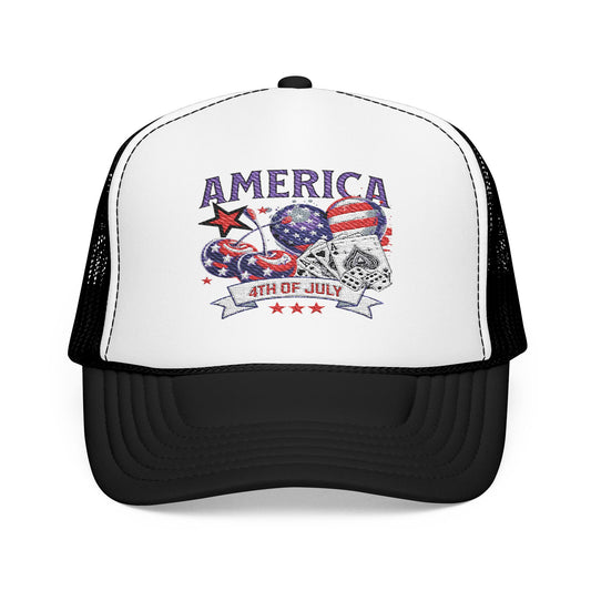 Trucker Hat - Patriotic Red American Fourth of July Embroidered Cap