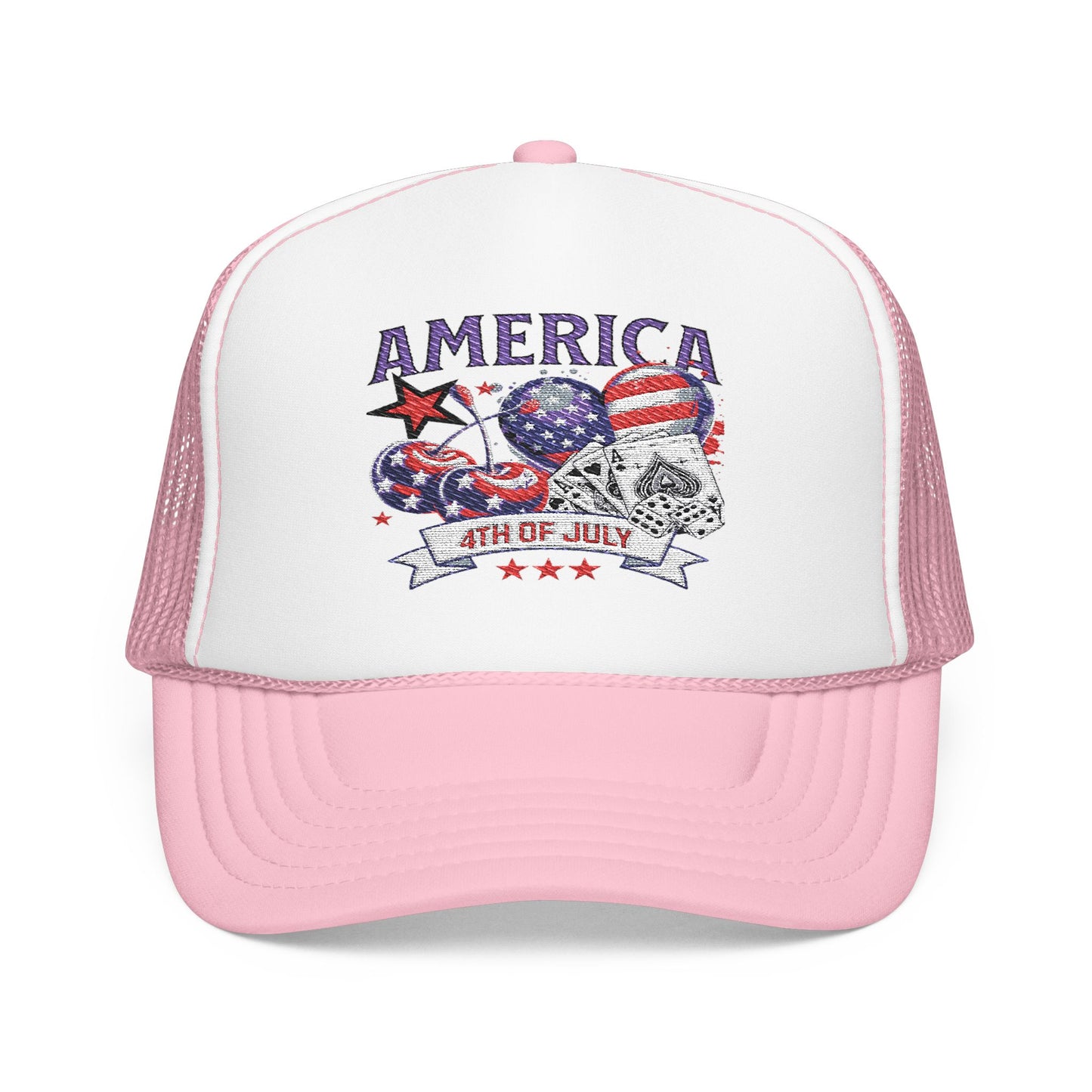 Trucker Hat - Patriotic Red American Fourth of July Embroidered Cap