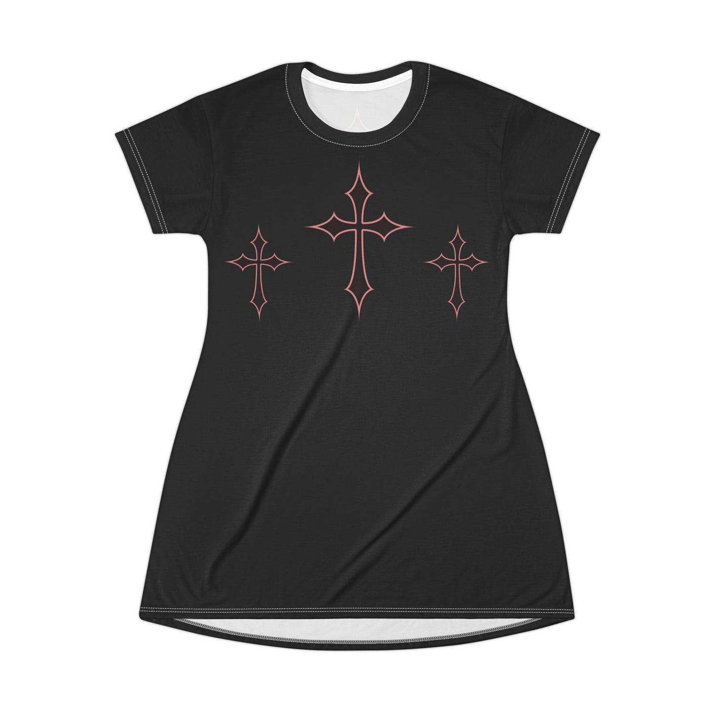 Gothic Cross Graphic T-Shirt Dress, Casual Wear, Boho Fashion, Festival Outfit, Alternative Clothing, Everyday Dress