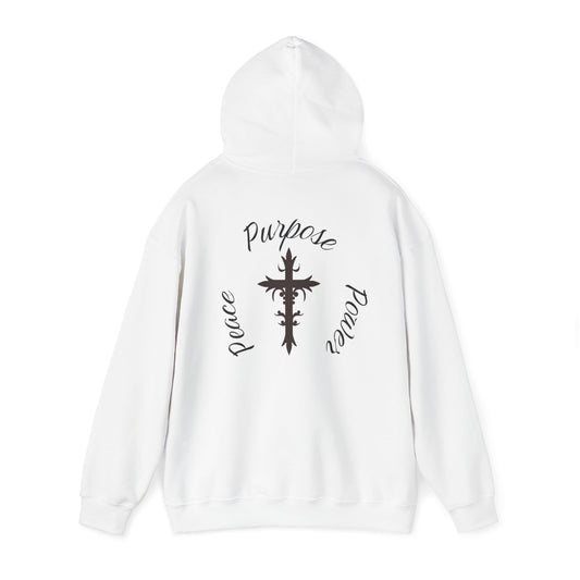 Peace, Purpose, Power Hooded Sweatshirt, Christian Cross, Heavy Cotton