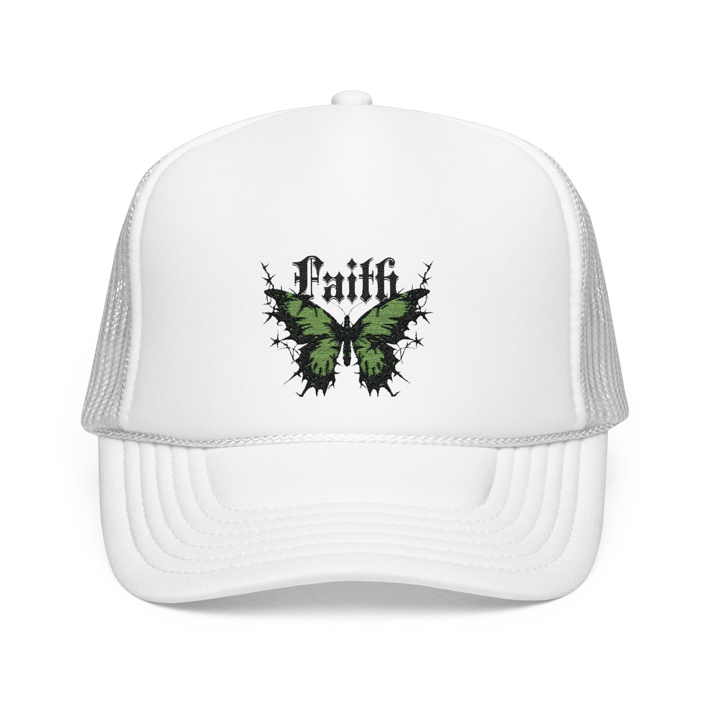 Faith Butterfly Foam Trucker Hat - Stylish & Inspirational Cap, Embroidered Foam Trucker Hat