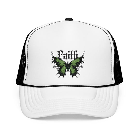 Faith Butterfly Foam Trucker Hat - Stylish & Inspirational Cap, Embroidered Foam Trucker Hat
