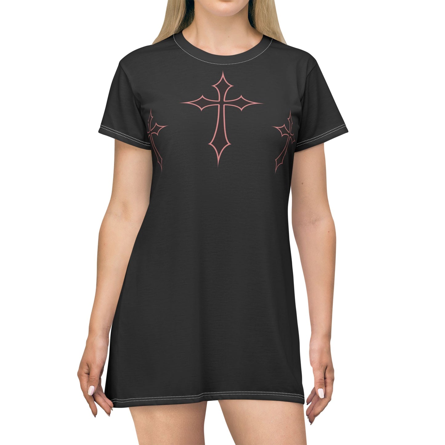 Gothic Cross Graphic T-Shirt Dress, Casual Wear, Boho Fashion, Festival Outfit, Alternative Clothing, Everyday Dress