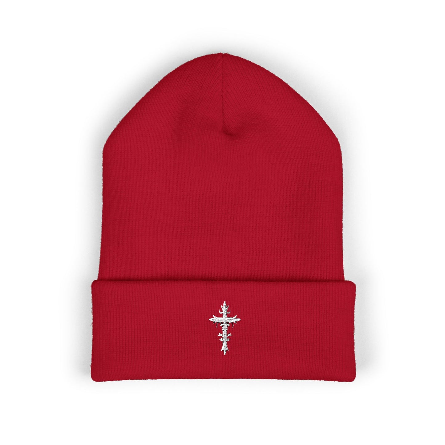 Religious Cross, Stylish Embroidered Classic Cuffed Beanie, Black, Red, Dark Grey